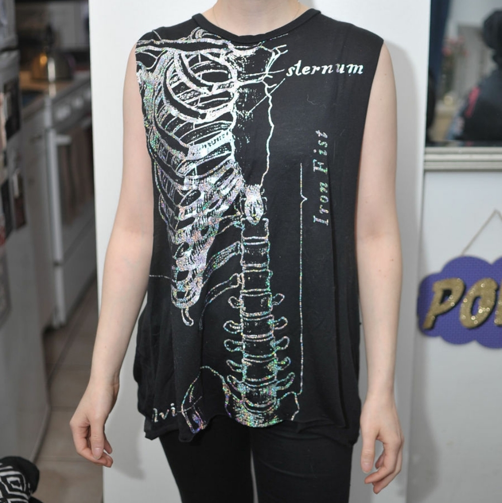 LONG PIT HOLOGRAPHIC SKELETON TANK TOP